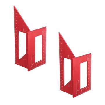 2PCS Red Aluminum Alloy Woodworking Scriber T Ruler Square Multifunctional 45/90 Degree Angle Ruler