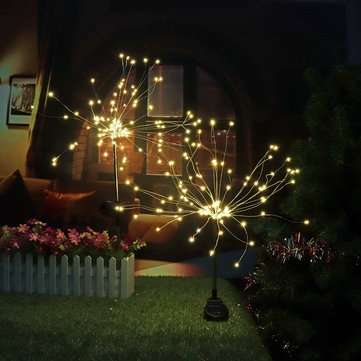 2PCS Solar Powered 105LED Starburst Fireworks Fairy String Landscape Light Ch... (COLOR.: WARMWHITE)