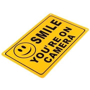 2Pcs SMILE YOU`RE ON CAMERA Warning Security Yellow Sign CCTV Video Surveillance Camera Sticker 28x1