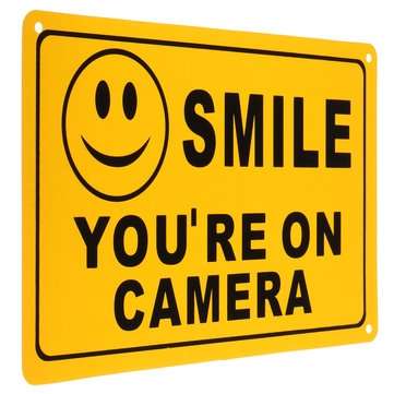 2Pcs SMILE YOU`RE ON CAMERA Warning Security Yellow Sign CCTV Video Surveillance Camera Sticker 28x1
