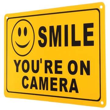 2Pcs SMILE YOU`RE ON CAMERA Warning Security Yellow Sign CCTV Video Surveillance Camera Sticker 28x1