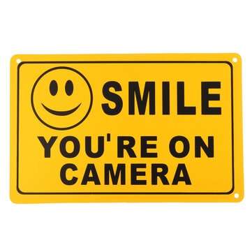 2Pcs SMILE YOU`RE ON CAMERA Warning Security Yellow Sign CCTV Video Surveillance Camera Sticker 28x1