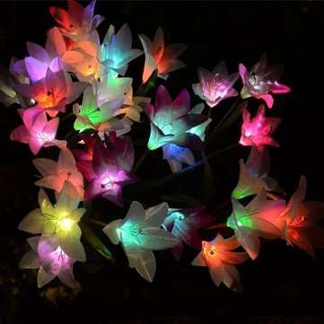 2pcs Solar Power 4 LED Lily Flower Lights Multi-Color Changing Outdoor Garden Patio Yard Stake Lamps