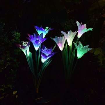 2pcs Solar Power 4 LED Lily Flower Lights Multi-Color Changing Outdoor Garden Patio Yard Stake Lamps