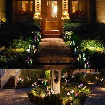2pcs Solar Power 4 LED Lily Flower Lights Multi-Color Changing Outdoor Garden Patio Yard Stake Lamps