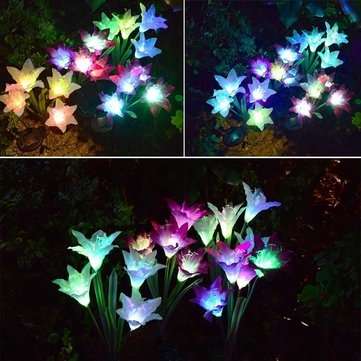 2pcs Solar Power 4 LED Lily Flower Lights Multi-Color Changing Outdoor Garden Patio Yard Stake Lamps