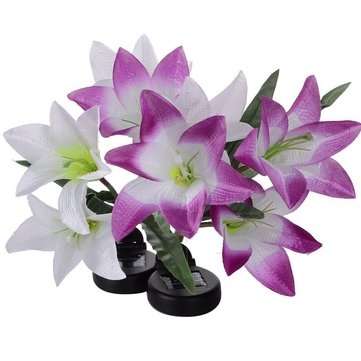 2pcs Solar Power 4 LED Lily Flower Lights Multi-Color Changing Outdoor Garden Patio Yard Stake Lamps