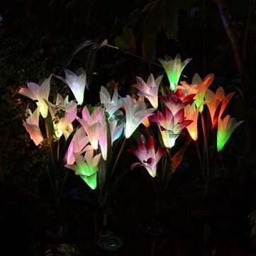2pcs Solar Power 4 LED Lily Flower Lights Multi-Color Changing Outdoor Garden Patio Yard Stake Lamps