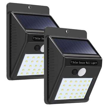 2pcs Solar Power 30 LED PIR Motion Sensor Wall Light Waterproof Outdoor Path Yard Garden Security La