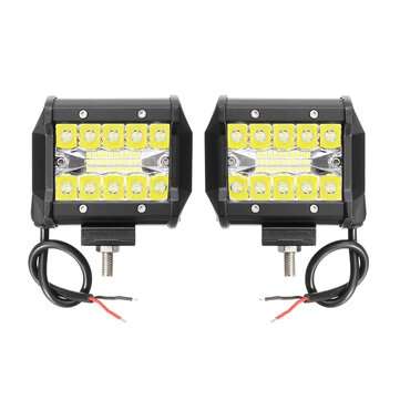 2PCS Tri Row 4Inch 60W LED Work Light Bars Combo Beam Driving Fog Lamp Pure White 6000K for Off Road