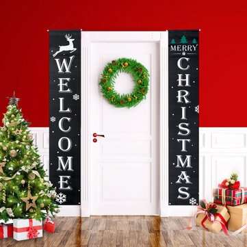 2Pcs Welcome Christmas Banner Set Front Door Room Door Antithetical Couplet Set For Chrismas New Yea