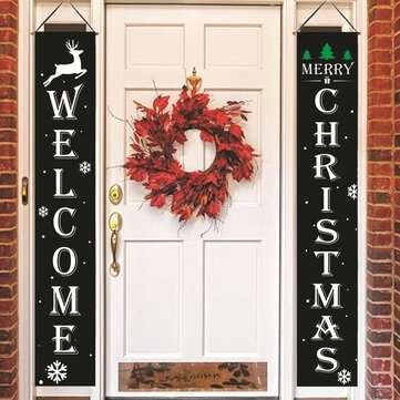 2Pcs Welcome Christmas Banner Set Front Door Room Door Antithetical Couplet Set For Chrismas New Yea
