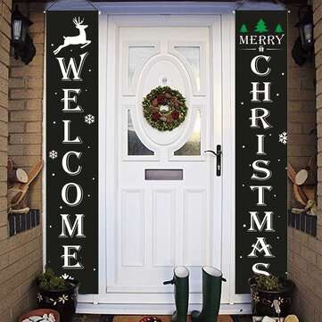 2Pcs Welcome Christmas Banner Set Front Door Room Door Antithetical Couplet Set For Chrismas New Yea