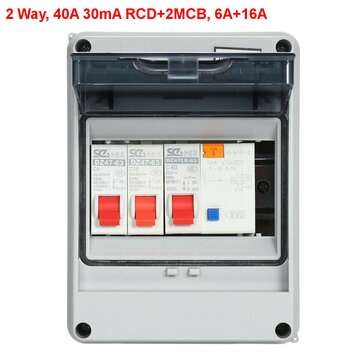 2Way Garage Caravan Consumer Unit 40A Power Switch Circuit Breaker IP65 Household M... (TYPE: 6A16A)