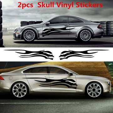 2x 150x30cm Car SUV Skull Side Skirt Body Doors Vinyl Graphic Decals Stickers (COLOR: BLACK)