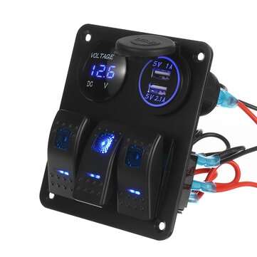 3 Gang 12V-24V LED Switch Panel Water Resistant Toggle Switches Panel With Fuses For Maine Boat Auto