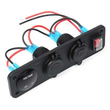 3 in 1 DC 12V 24V Power Outlet Socket Panel Dual USB Phone Charger Switch with Volt LED Display