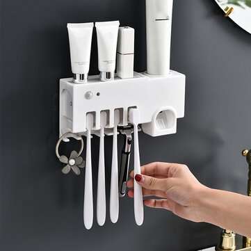 3 in 1 Automatic Toothpaste Dispenser UV Toothbrush Sterilizer USB Charged Wall Mount Toothbrush Hol