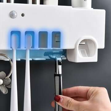 3 in 1 Automatic Toothpaste Dispenser UV Toothbrush Sterilizer USB Charged Wall Mount Toothbrush Hol