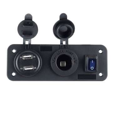 3 in 1 Dual USB Charger LED Voltmeter 12V 24V Power Socket On-Off Switch Panel Black Marine Dual USB