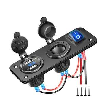 3 in 1 Dual USB Charger LED Voltmeter 12V 24V Power Socket On-Off Switch Panel Black Marine Dual USB