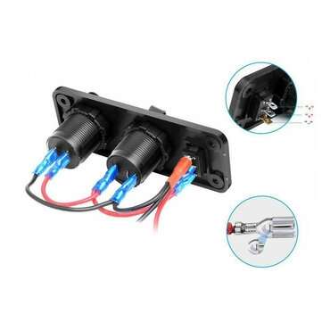 3 in 1 Dual USB Charger LED Voltmeter 12V 24V Power Socket On-Off Switch Panel Black Marine Dual USB