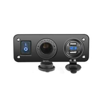 3 in 1 Dual USB Charger LED Voltmeter 12V 24V Power Socket On-Off Switch Panel Black Marine Dual USB