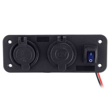 3 in 1 Dual USB Charger LED Voltmeter 12V 24V Power Socket On-Off Switch Panel Black Marine Dual USB