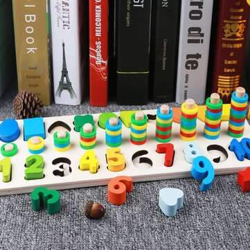 3 in 1 Early Education Math Toys Shape Digital Logarithm Board for 2 to 6 Years Old Kindergarten Chi