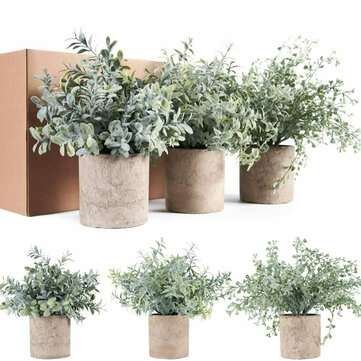 3 in 1 Mini Potted Plant Artificial Plastic Flower Pot Green Plants Tabletop Bonsai Living Room Offi