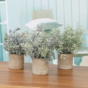 3 in 1 Mini Potted Plant Artificial Plastic Flower Pot Green Plants Tabletop Bonsai Living Room Offi