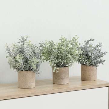 3 in 1 Mini Potted Plant Artificial Plastic Flower Pot Green Plants Tabletop Bonsai Living Room Offi