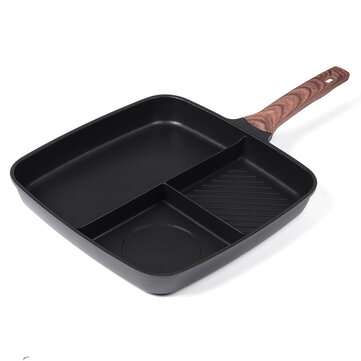 3 in 1 Multi Section Frying Pan Non-Stick Breakfast Skillet Japanese Tamagoyaki Egg... (COLOR: WOOD)