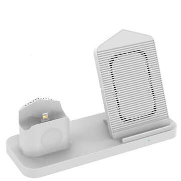 3 in 1 Qi Wireless Fast Charger Stand + Cooling Fan For iPhone Apple Watch Airpods (COLOR.: WHITE)