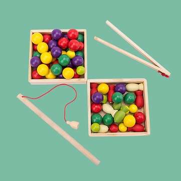 3 in 1 Wooden Kids Educational Toys Matching Pairs Clip Beads Fishing Clock Gift