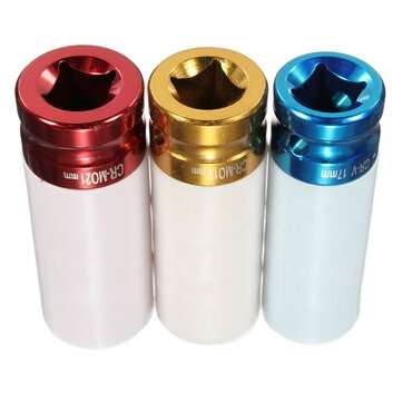 3 Pcs CR-MO 1/2" 17mm 19mm 21mm Alloy Wheel Impact Nut Socket Set Wall Deep Impact Socket