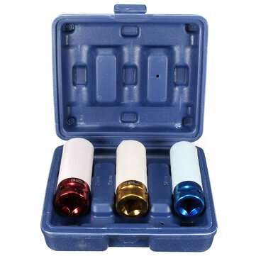 3 Pcs CR-MO 1/2" 17mm 19mm 21mm Alloy Wheel Impact Nut Socket Set Wall Deep Impact Socket