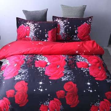 3 PCS Bedding Sets 3D Floral Rose Printing Quilt Cover Pillowcase For Full Size