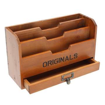 3 Tier Wood Letter Pen Rack Stationery Drawer Holder Desktop Organizer Storage Mail Sorter