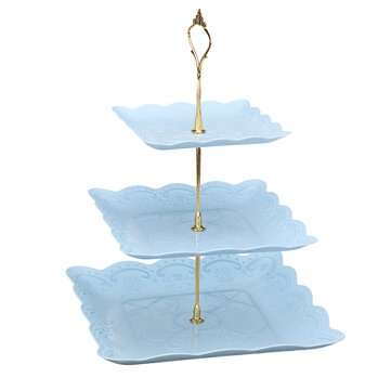 3 Tiers Cake Stand Afternoon Tea Wedding Plates Party Tablew... (COLOR.: BLUESILVER | SHAPE: SQUARE)
