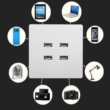 3.1A AC Power Wall Receptacle Socket Plate  Charger Outlet Panel with 4 USB Port