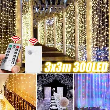 300LED 3x3m Curtain Light String IP65 Festival Decor Fair... (PLUG: 110VUSPLUG | LIGHT COLOR: WHITE)