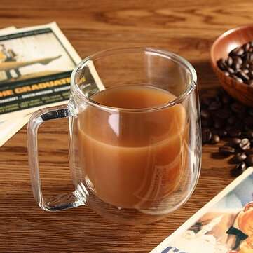 300ML Glass Coffee Tea Cup Heat Resistant Double Layer Glass Handle Double Wall Coffee Cup