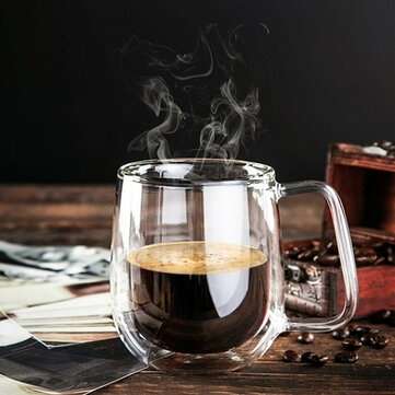 300ML Glass Coffee Tea Cup Heat Resistant Double Layer Glass Handle Double Wall Coffee Cup