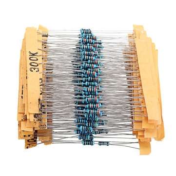 300pcs 1/6W 1% Metal Film Resistor Kit 10 ohm - 1M ohm Color Ring Resistance 10R-1MR Resistor Assort