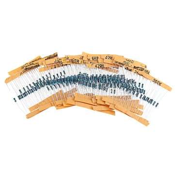 300pcs 1/6W 1% Metal Film Resistor Kit 10 ohm - 1M ohm Color Ring Resistance 10R-1MR Resistor Assort