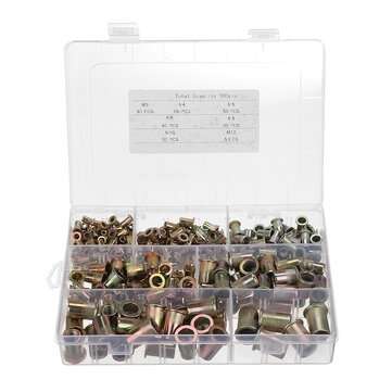 300Pcs M3/4/5/6/8/10/12 Carbon Steel Zinc Plated Rivet Nut Flat Head