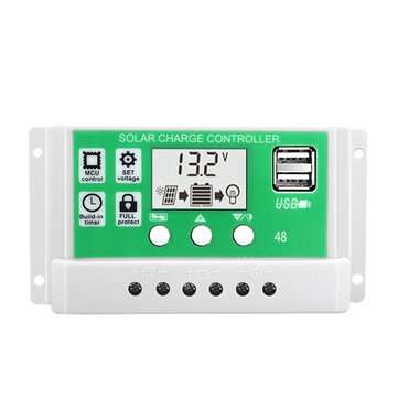 30A 12V 24V Solar Charge Controller Lithium Battery LCD Display USB Charged Solar Panel Charger