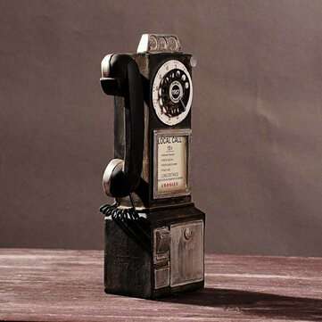 30cm Black Vintage Rotary Dial Telephone Statue Model Phone Booth Figurine Decora... (COLOR.: BLACK)