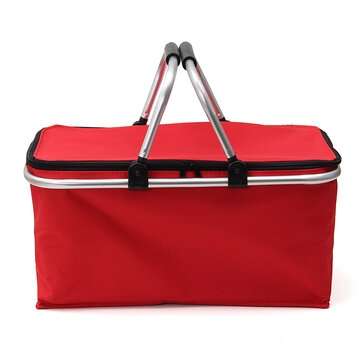 30L Large Folding Insulated Thermal Cooler Bag Picnic Camping Lunch Storage Baskets (COLOR.: RED)